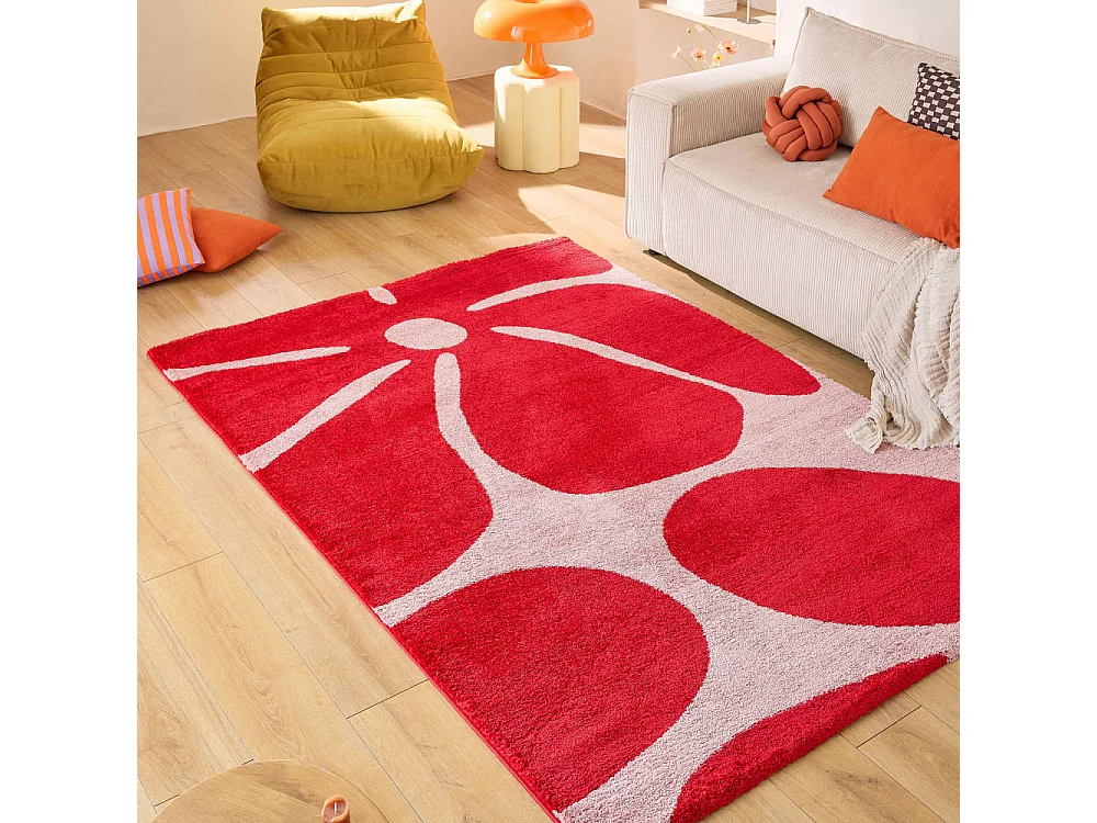 Pop - Tapis vintage à motif floral -  Rouge - 120x160cm