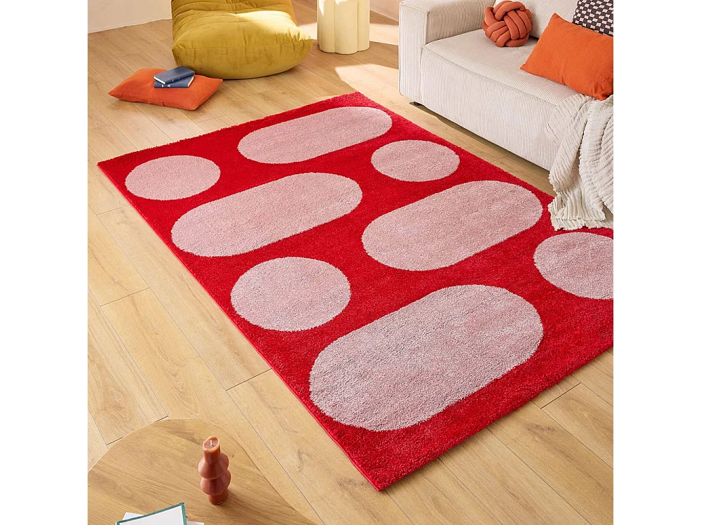 Nova - Tapis vintage à motif rond -  Rouge - 160x230cm