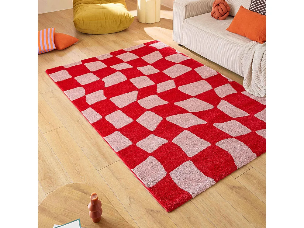 Retro - Tapis damiers -  Rouge - 160x230cm