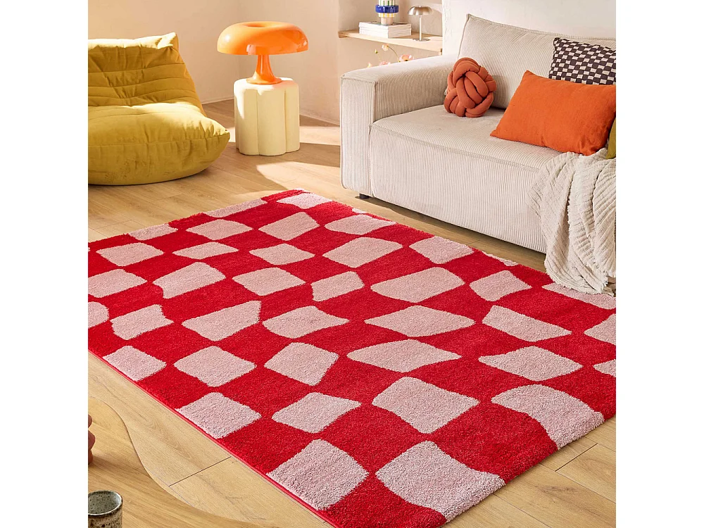 Retro - Tapis damiers -  Rouge - 160x230cm