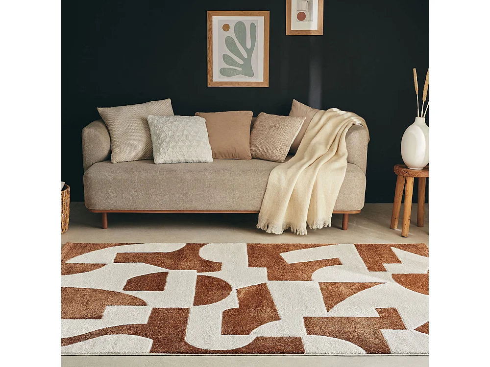 Prisma - Tapis contemporain à motif géométrique -  Marron - 200x290cm