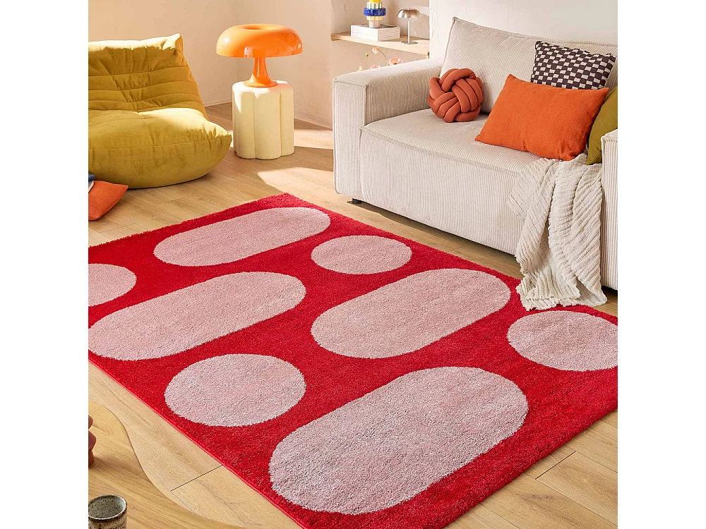Nova - Tapis vintage à motif rond -  Rouge - 120x160cm