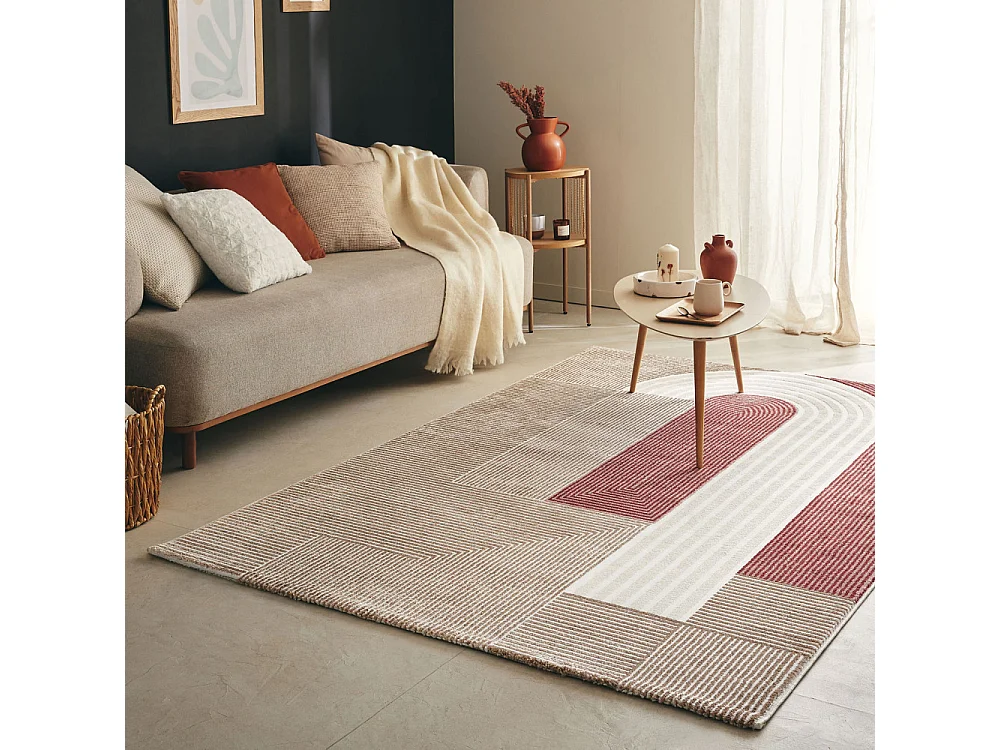 Cubo - Tapis contemporain à motif géométrique -  Rouge - 200x290cm