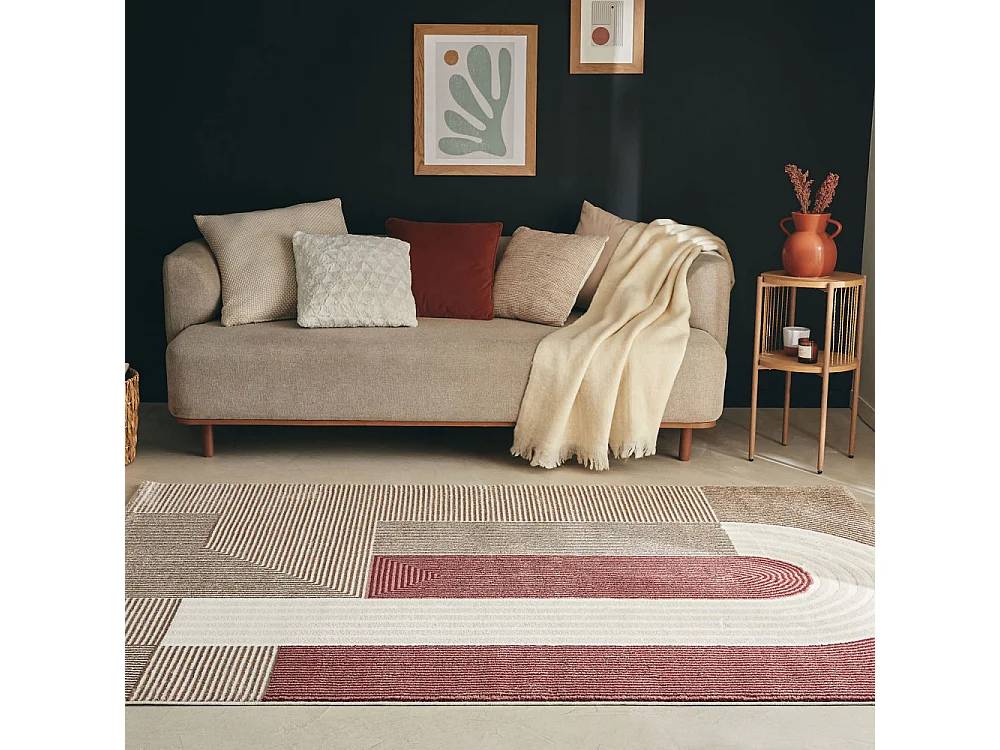 Cubo - Tapis contemporain à motif géométrique -  Rouge - 200x290cm