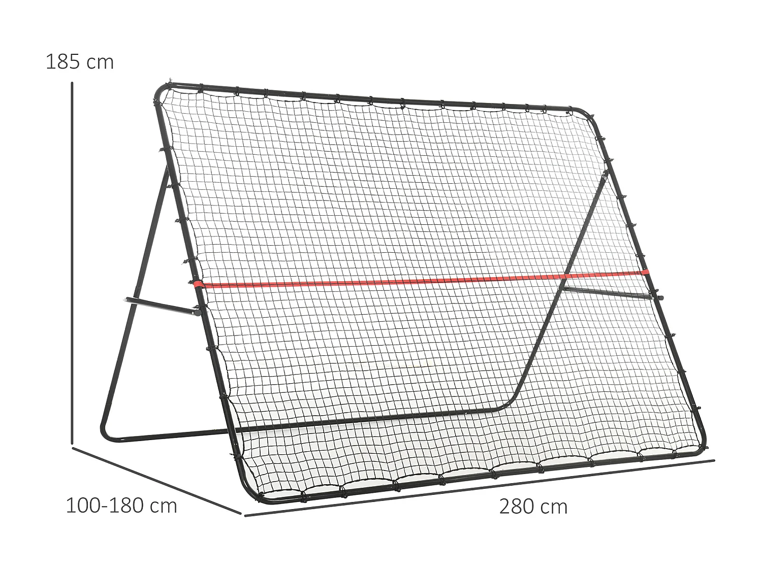 Filet de rebond de football - rebondisseur de football angle réglable - dim. 280L x 185H cm - rouge noir