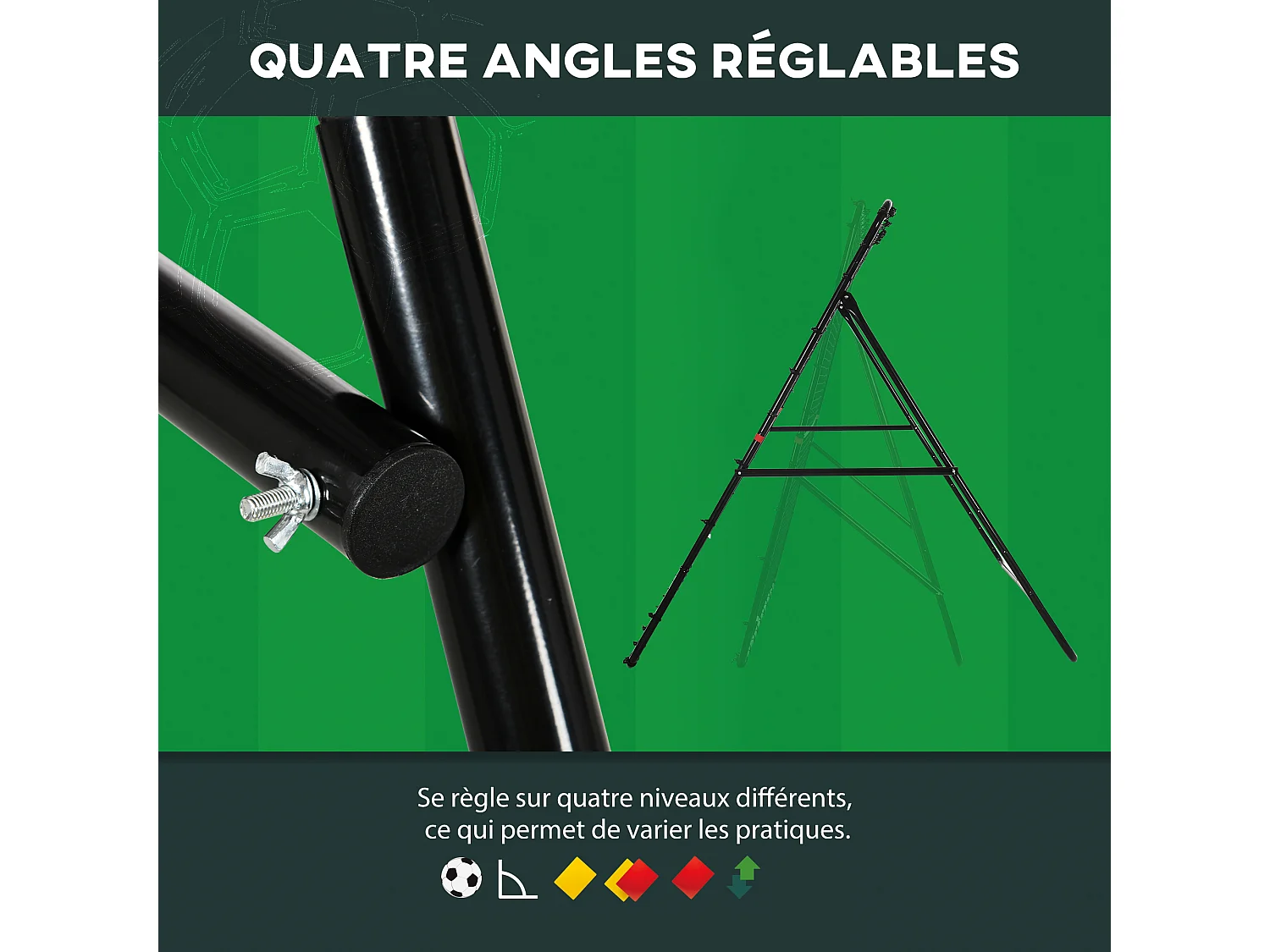 Filet de rebond de football - rebondisseur de football angle réglable - dim. 280L x 185H cm - rouge noir