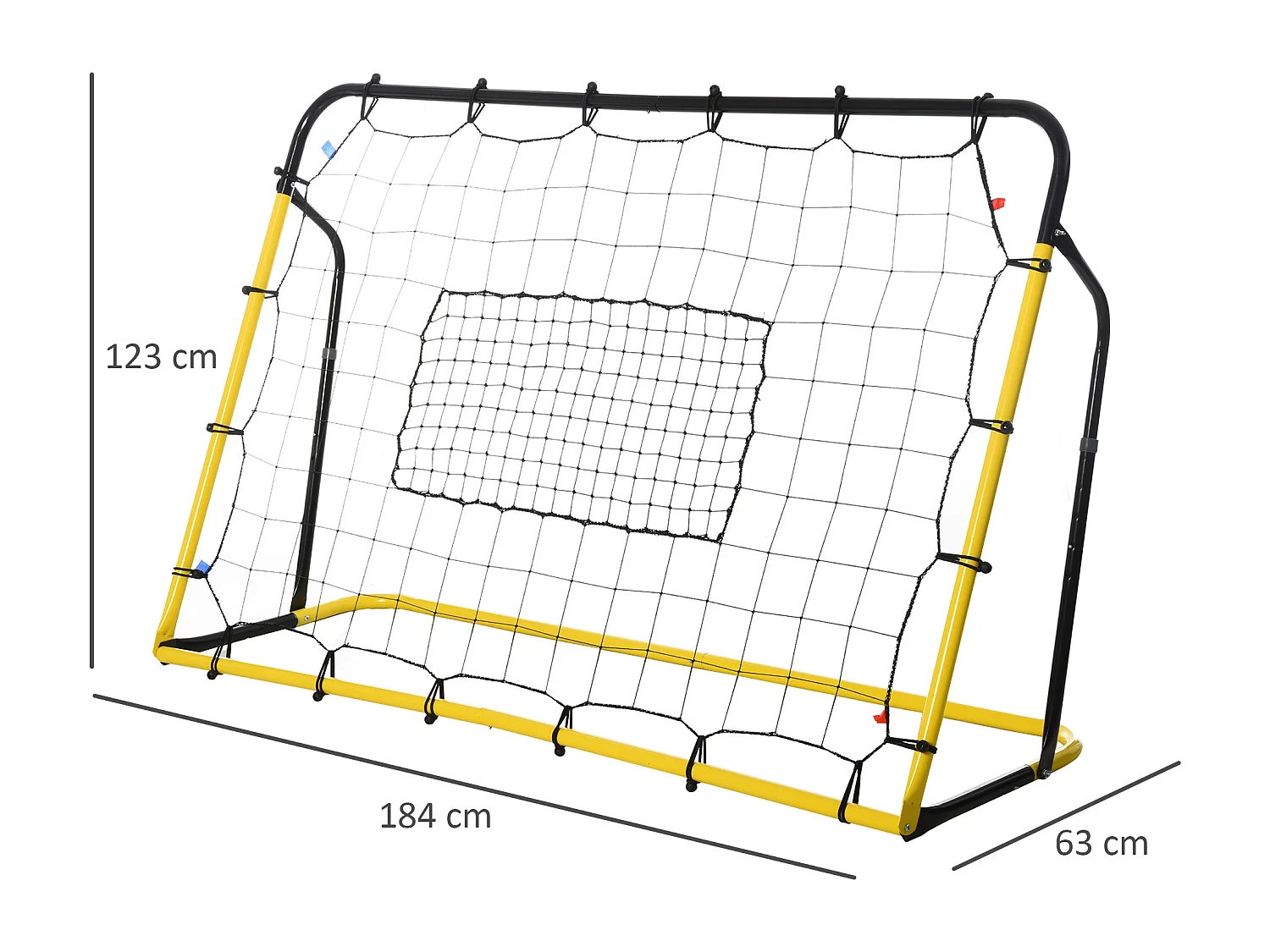 Filet de rebond de football - rebondisseur de football angle réglable - dim. 184L x 123H cm - jaune noir