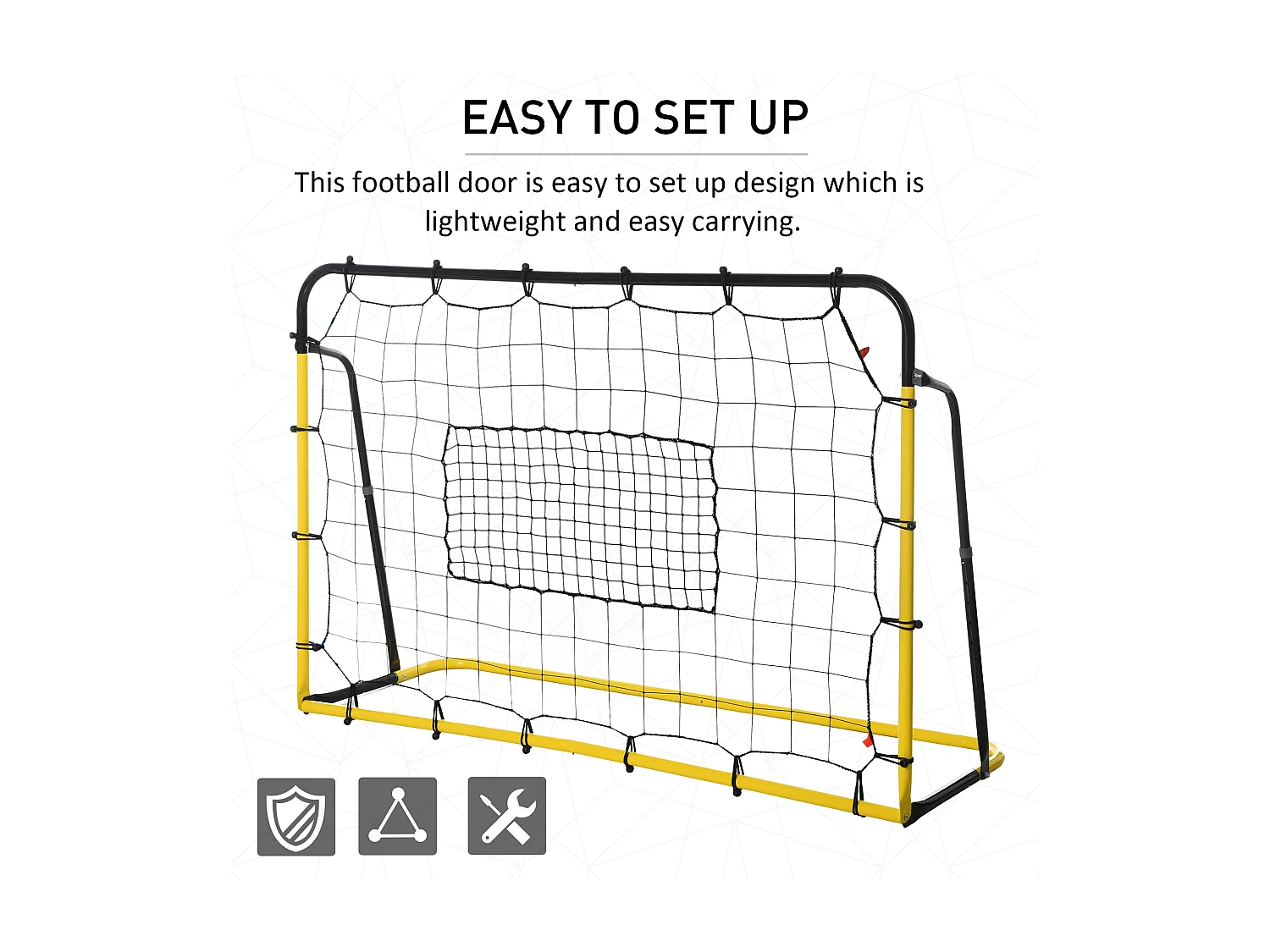 Filet de rebond de football - rebondisseur de football angle réglable - dim. 184L x 123H cm - jaune noir