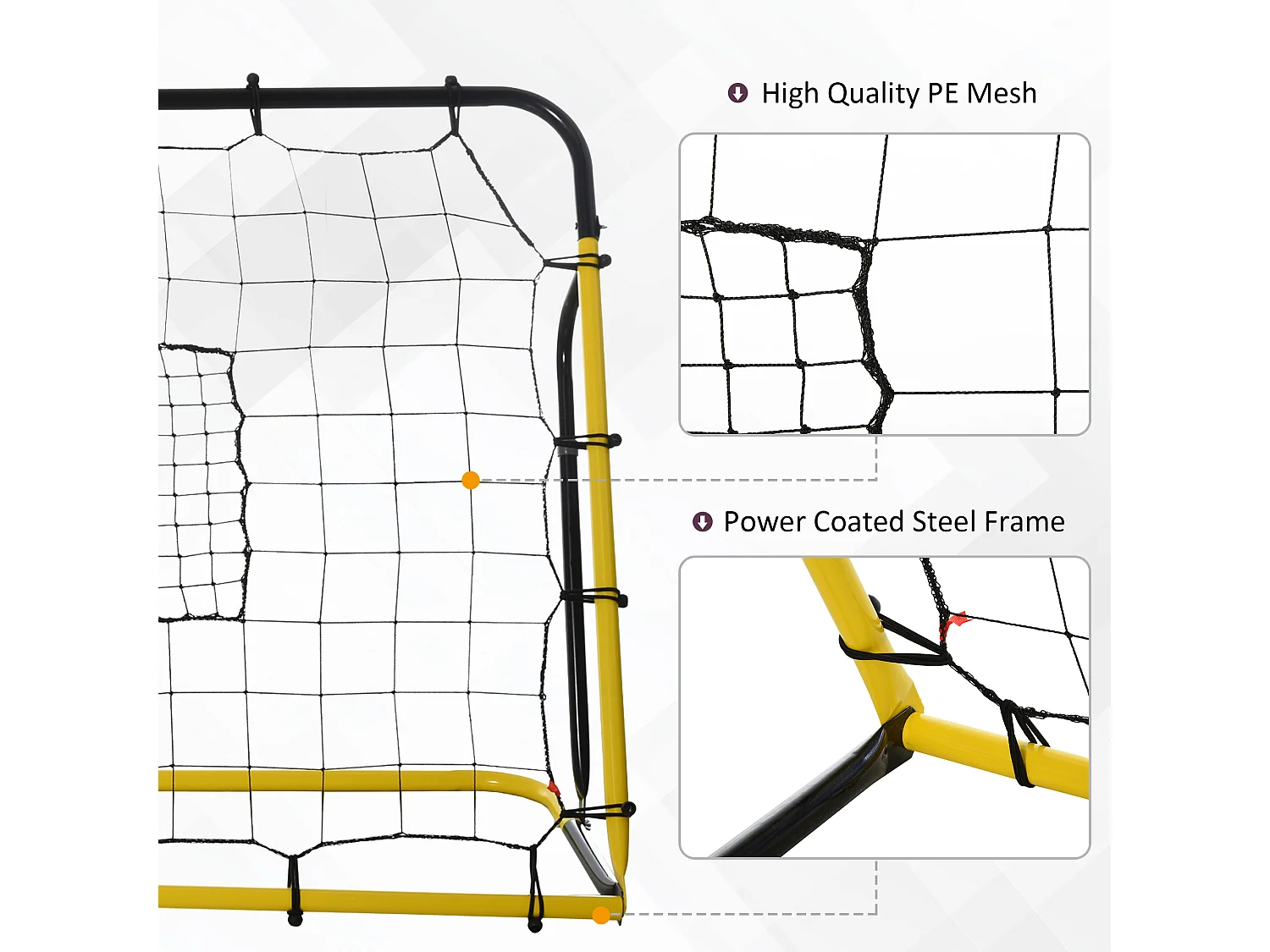 Filet de rebond de football - rebondisseur de football angle réglable - dim. 184L x 123H cm - jaune noir