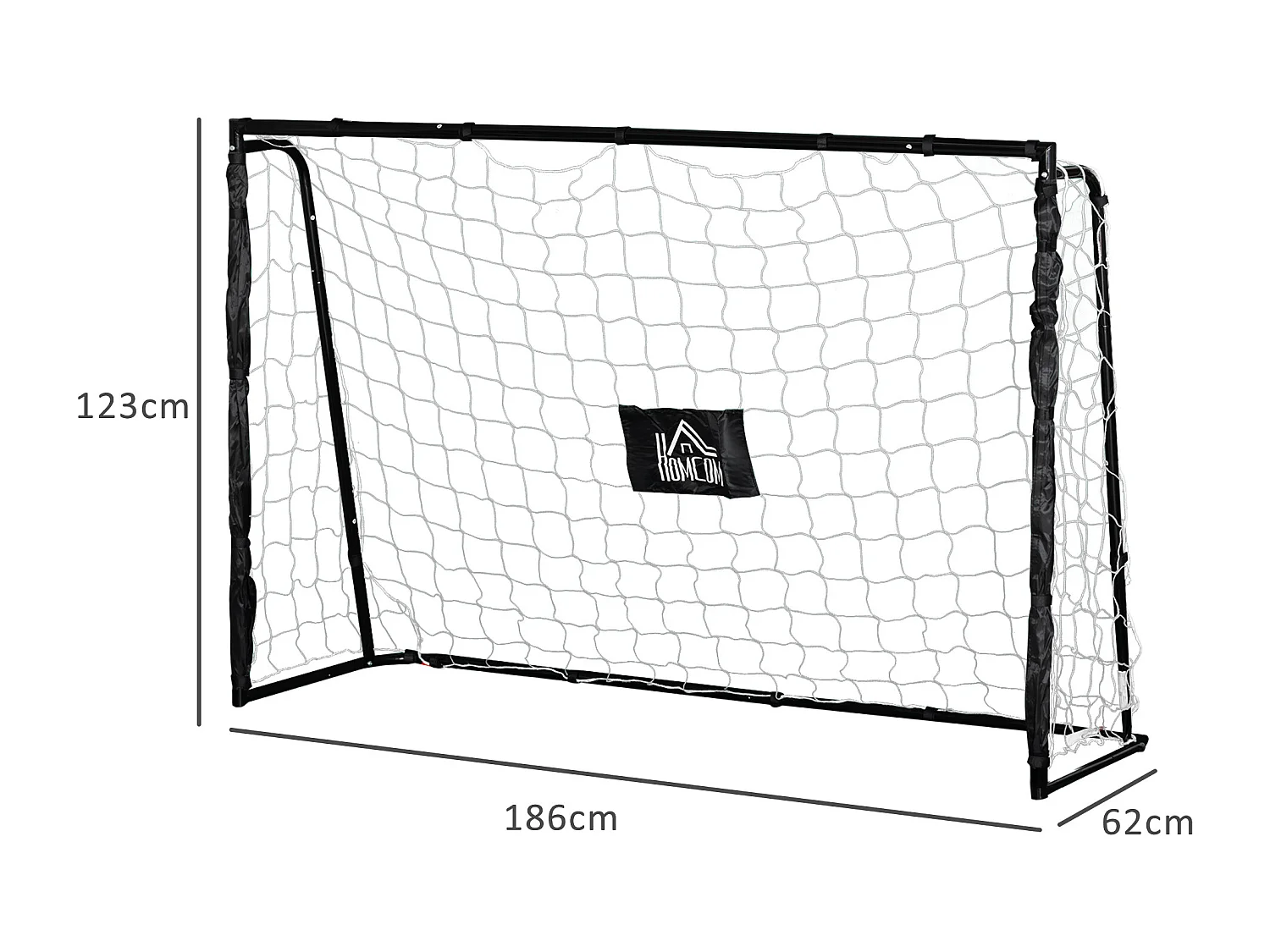 But de football - cage de foot - but futsal dim. 186L x 62l x 123H cm - châssis métal filet PE - piquets & outil inclus - noir