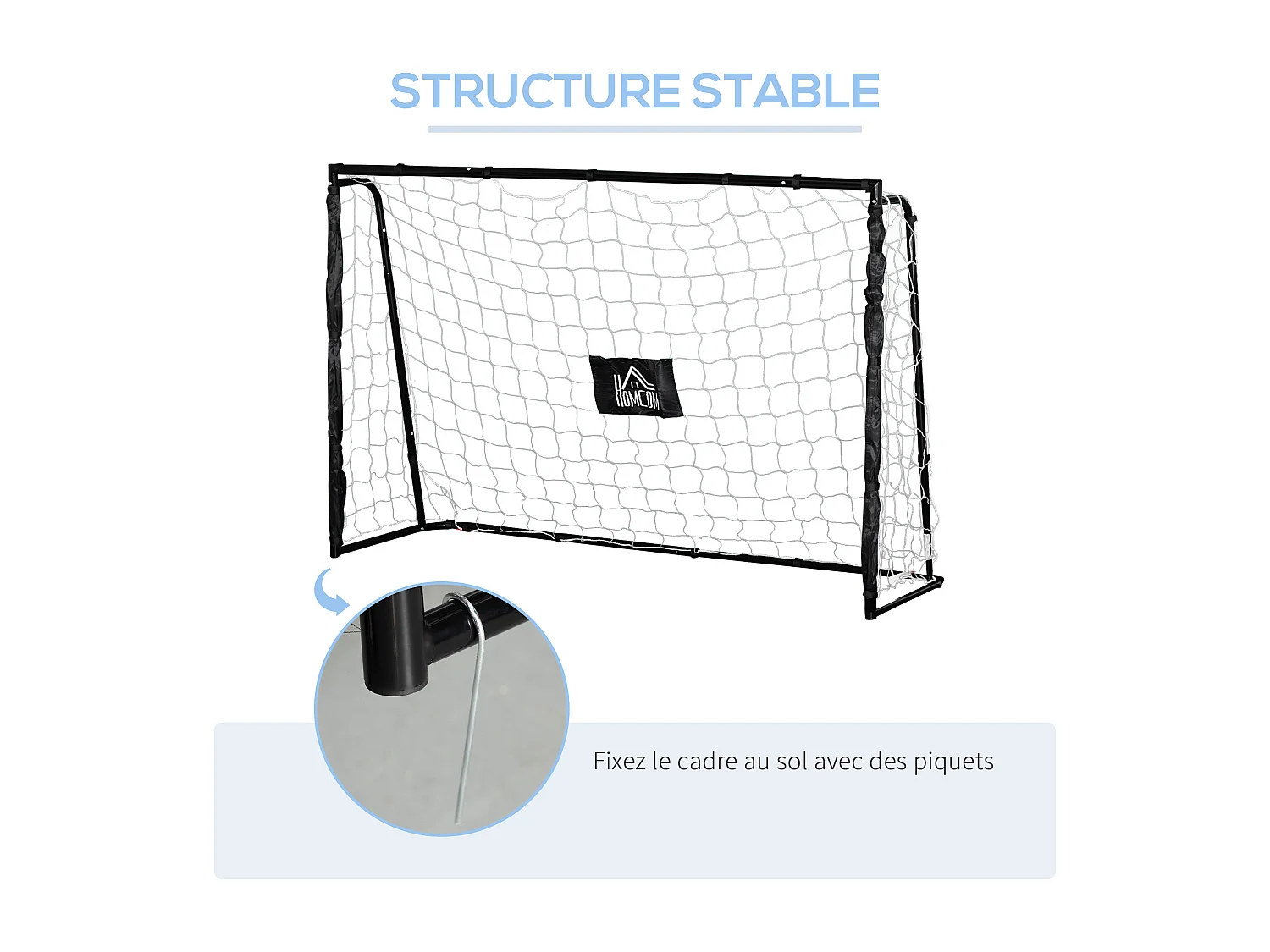 But de football - cage de foot - but futsal dim. 186L x 62l x 123H cm - châssis métal filet PE - piquets & outil inclus - noir