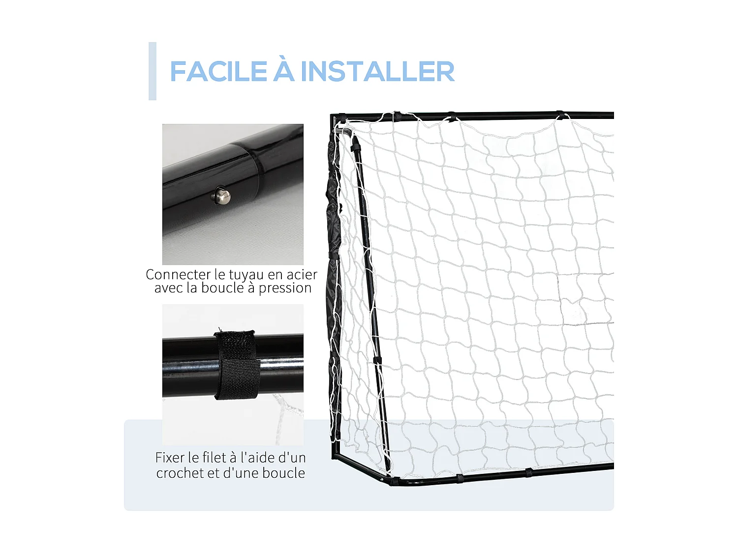 But de football - cage de foot - but futsal dim. 186L x 62l x 123H cm - châssis métal filet PE - piquets & outil inclus - noir