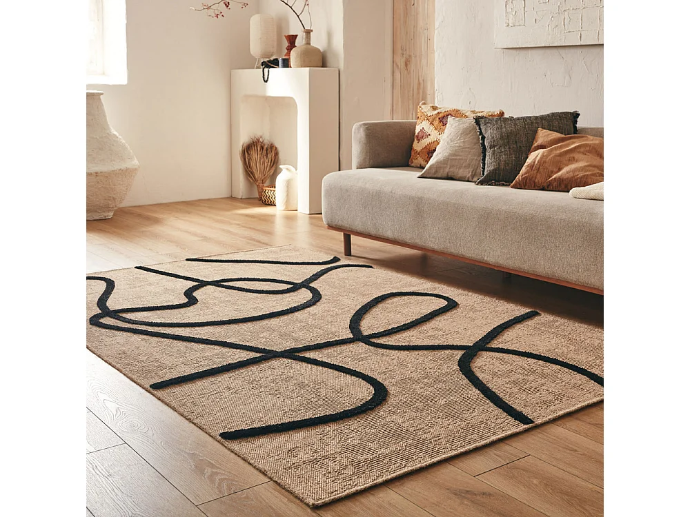 Echo - Tapis bohème à motif organique -  Noir - 120x160cm