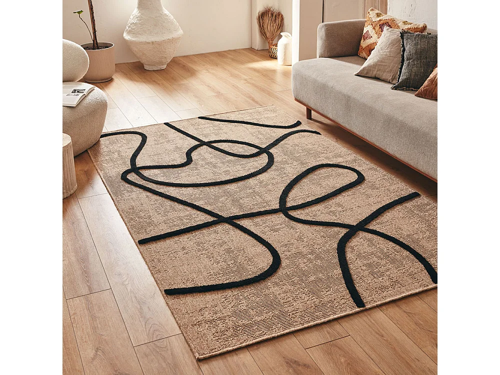 Echo - Tapis bohème à motif organique -  Noir - 120x160cm