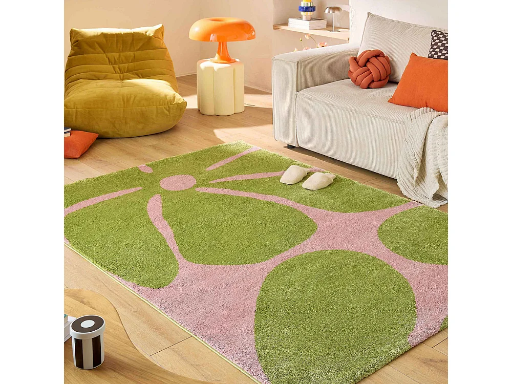 Pop - Tapis vintage à motif floral -  Vert - 120x160cm