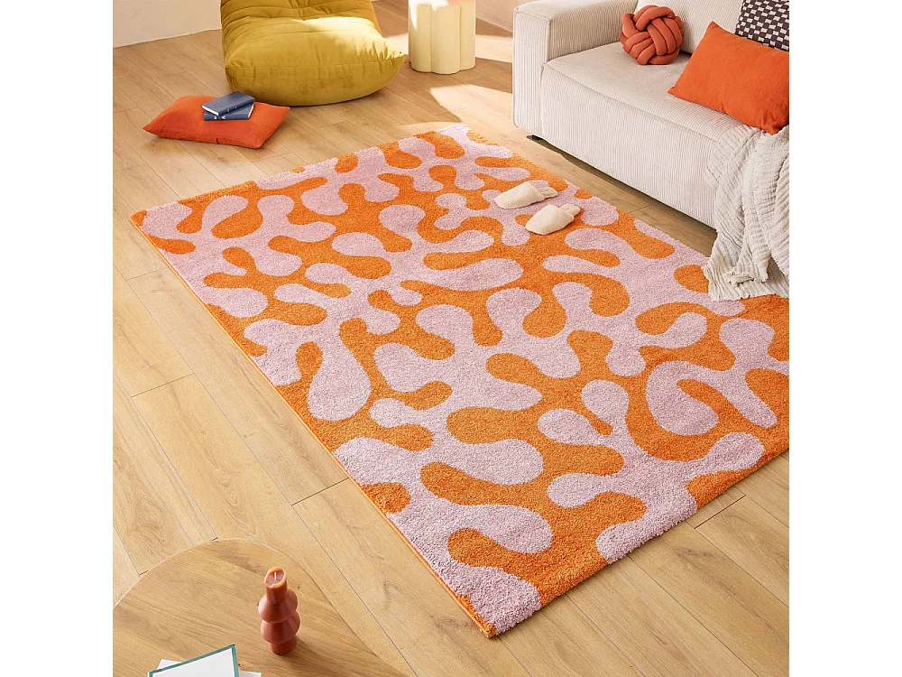 Vibe - Tapis vintage à motif abstrait -  Rose - 120x160cm