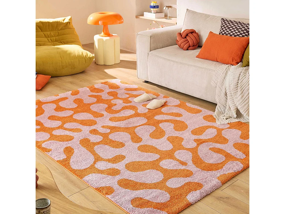 Vibe - Tapis vintage à motif abstrait -  Rose - 120x160cm