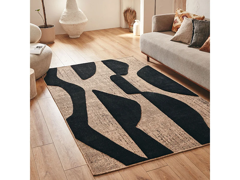 Neon - Tapis bohème à motif géométrique -  Noir - 120x160cm