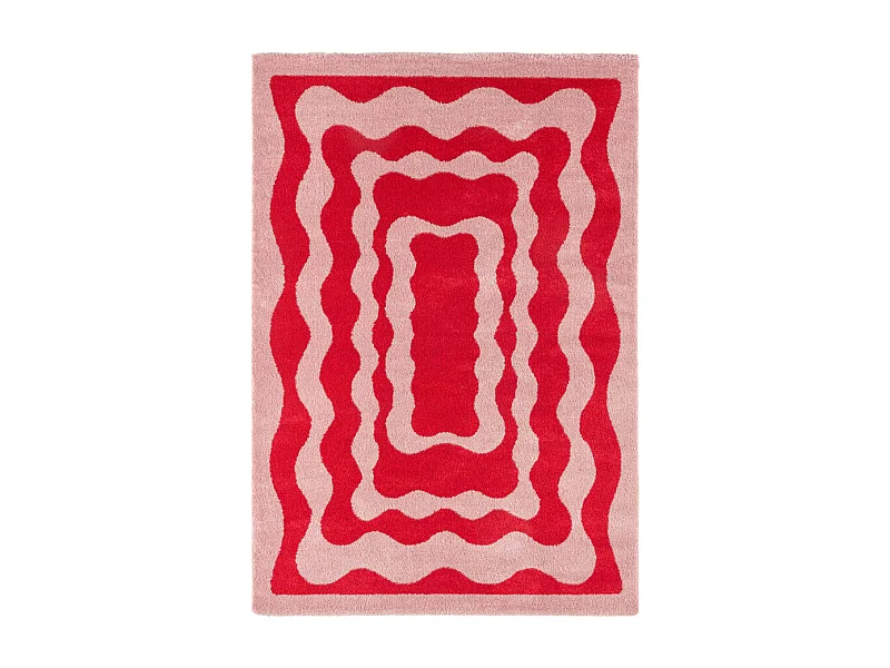 Groove - Tapis vintage à motif festonné -  Rouge - 120x160cm