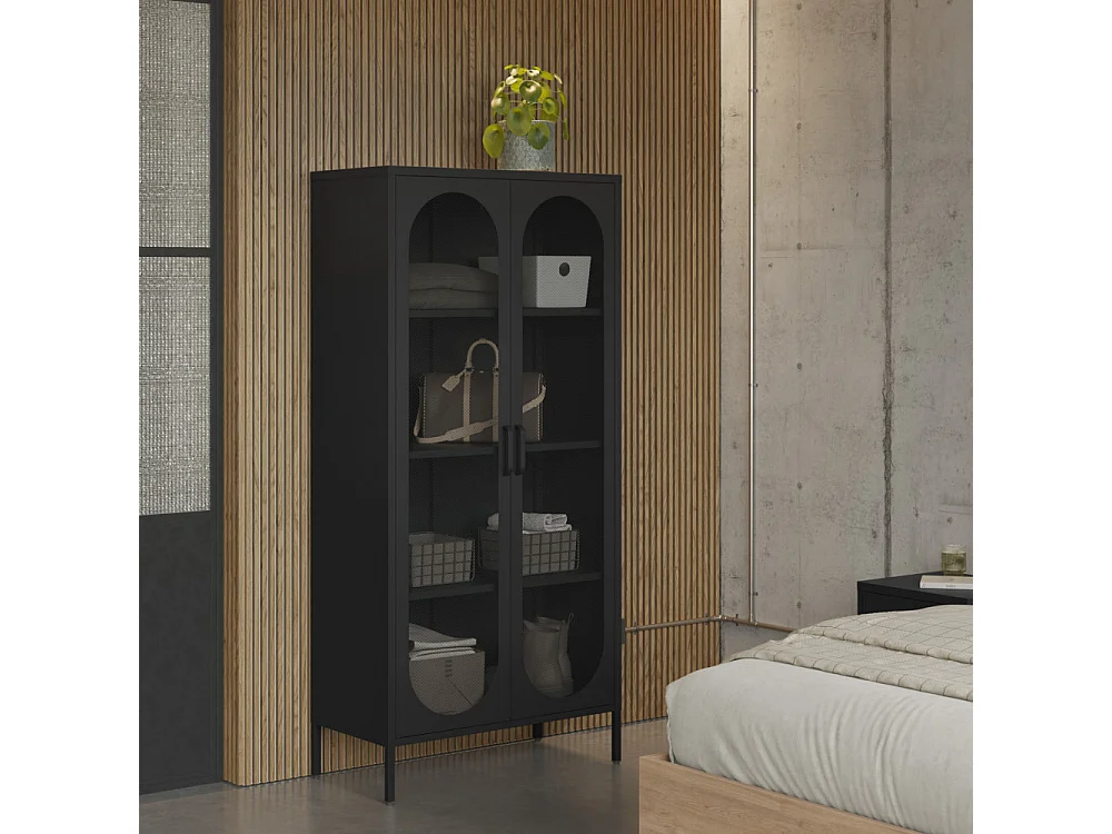 Zio - Vaisselier 2 portes en métal H170cm - Noir