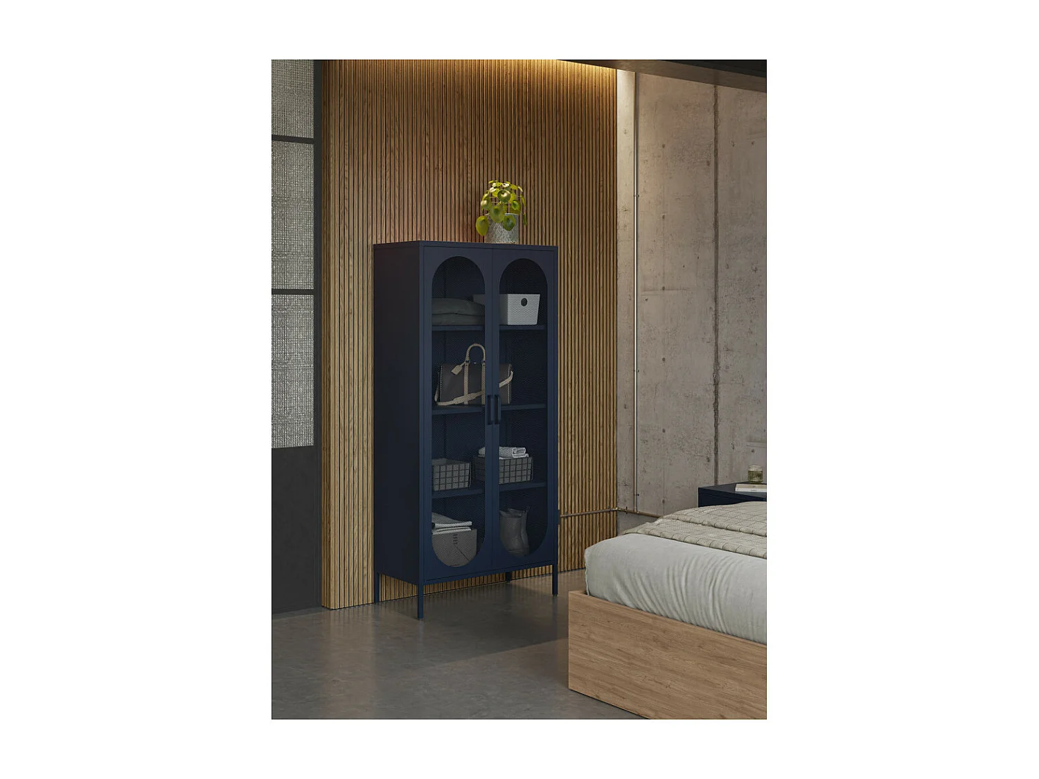 Zio - Vaisselier 2 portes en métal H170cm - Bleu nuit