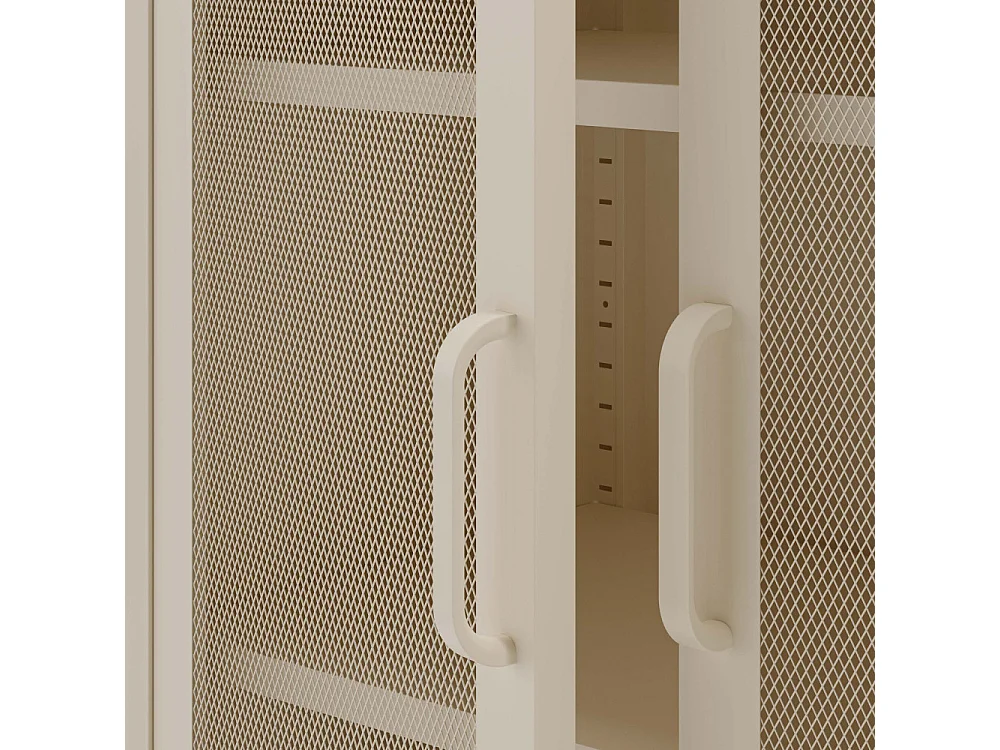 Credenza alta in metallo Diora crema con 2 ante reticolate e 3 ripiani – Design industriale, anima versatile