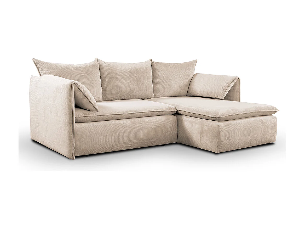 Canapé d'angle droit convertible et pouf en velours côtelé beige TEODORA