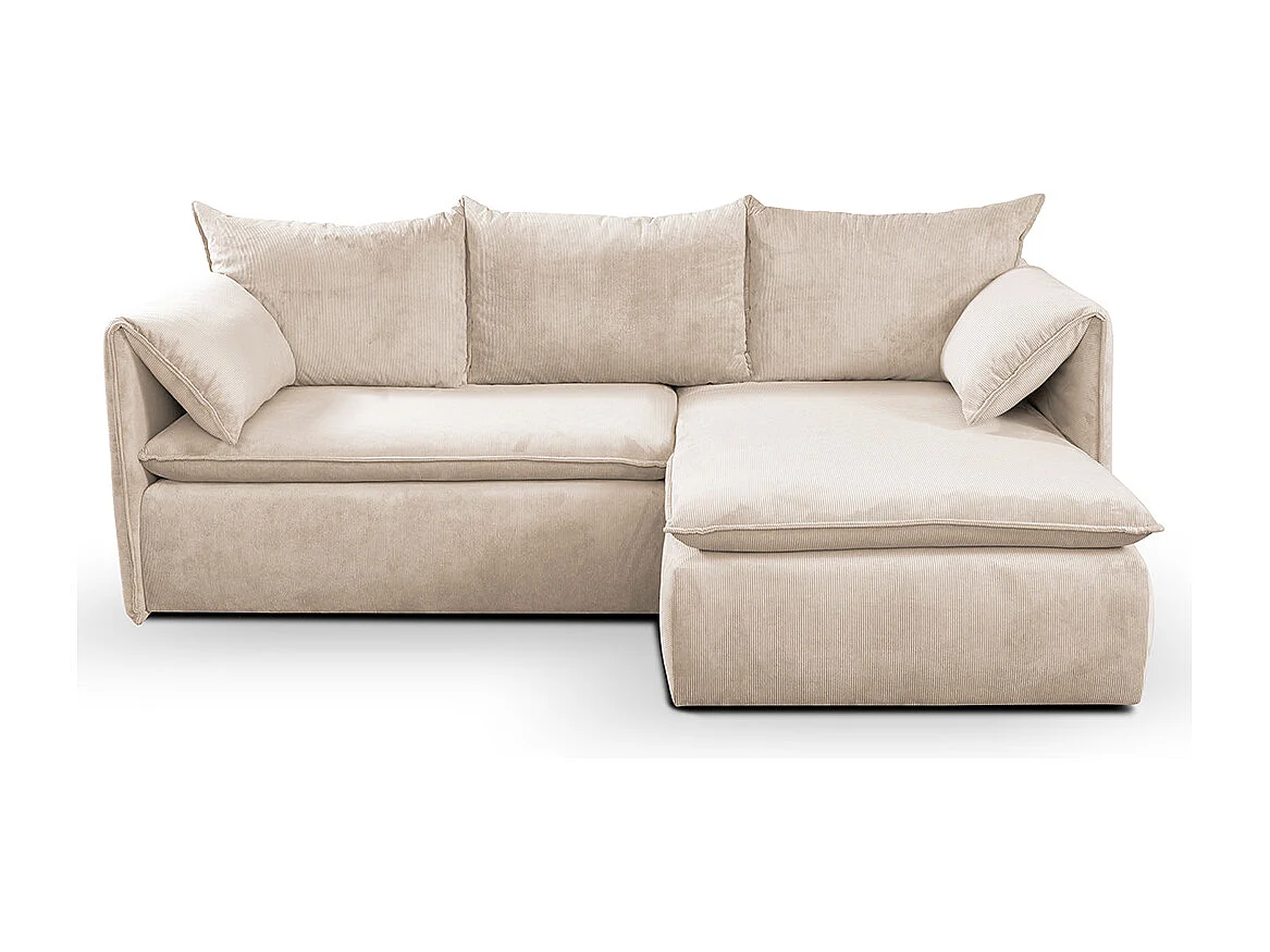 Canapé d'angle droit convertible et pouf en velours côtelé beige TEODORA