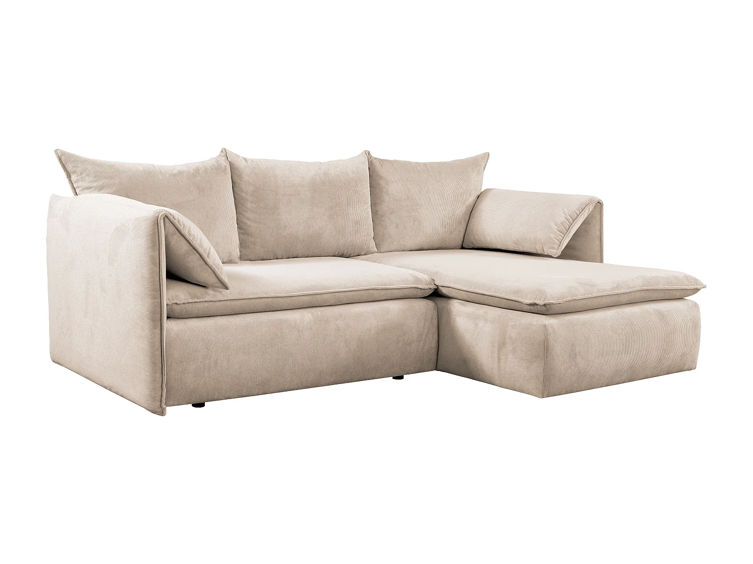 Sofá cama rinconera derecha y puf de pana beige - TEODORA