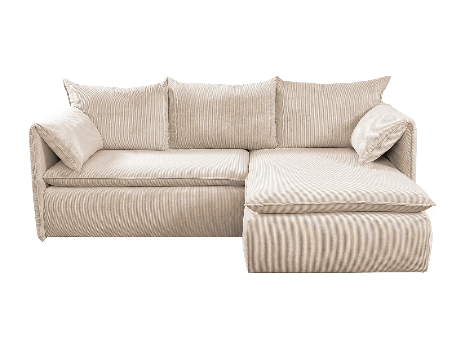 Sofá cama rinconera derecha y puf de pana beige - TEODORA