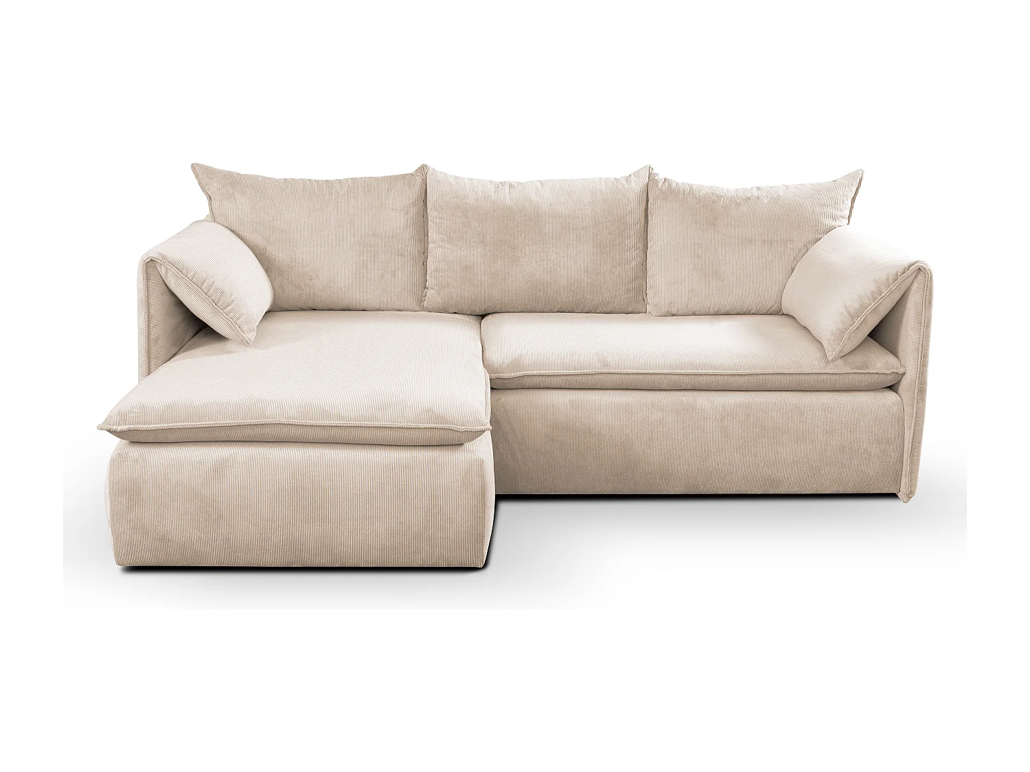 Canapé d'angle gauche convertible et pouf en velours côtelé beige TEODORA