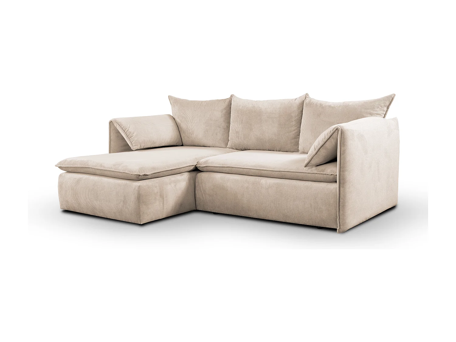 Canapé d'angle gauche convertible et pouf en velours côtelé beige TEODORA