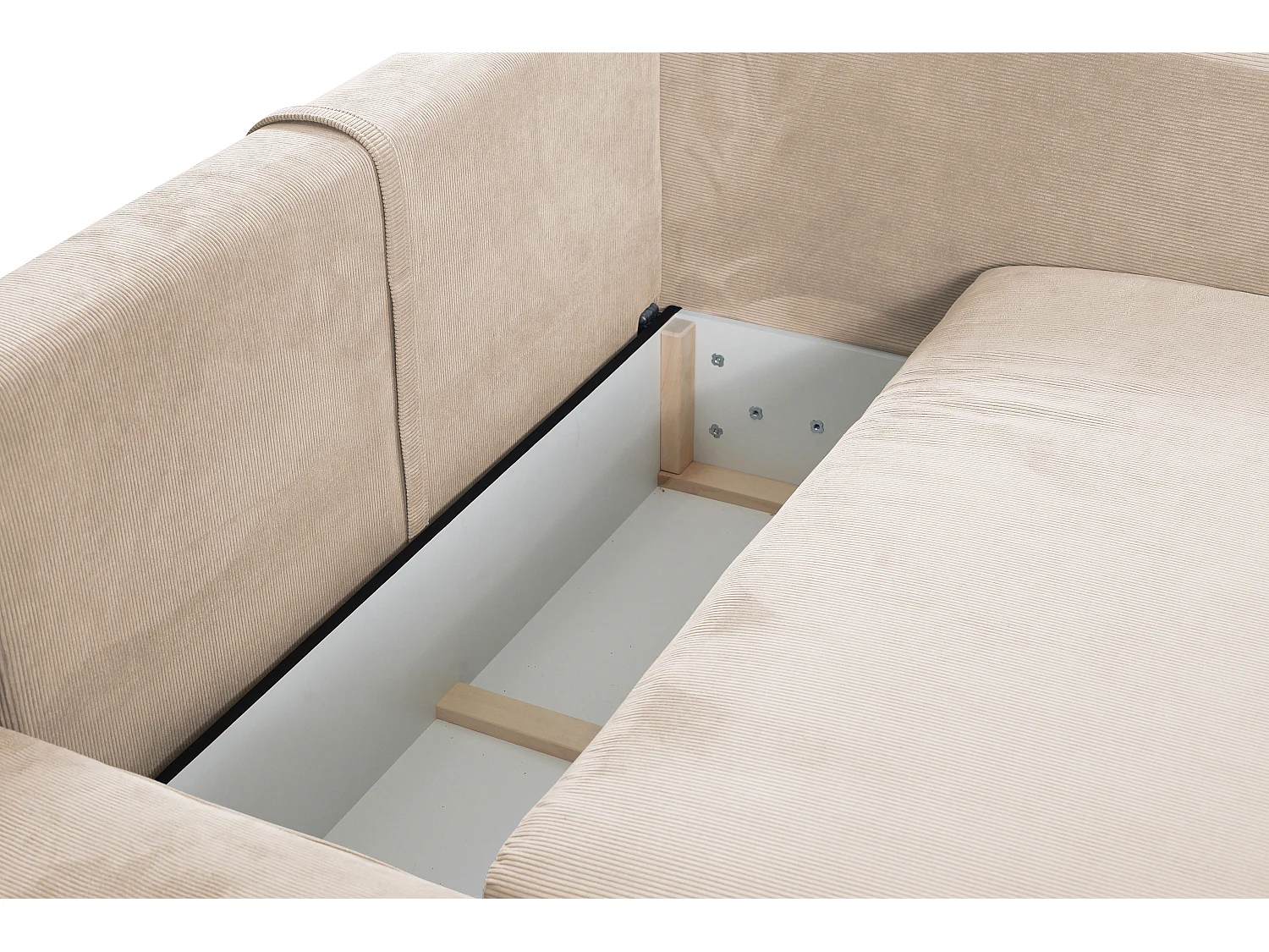 Canapé d'angle gauche convertible et pouf en velours côtelé beige TEODORA