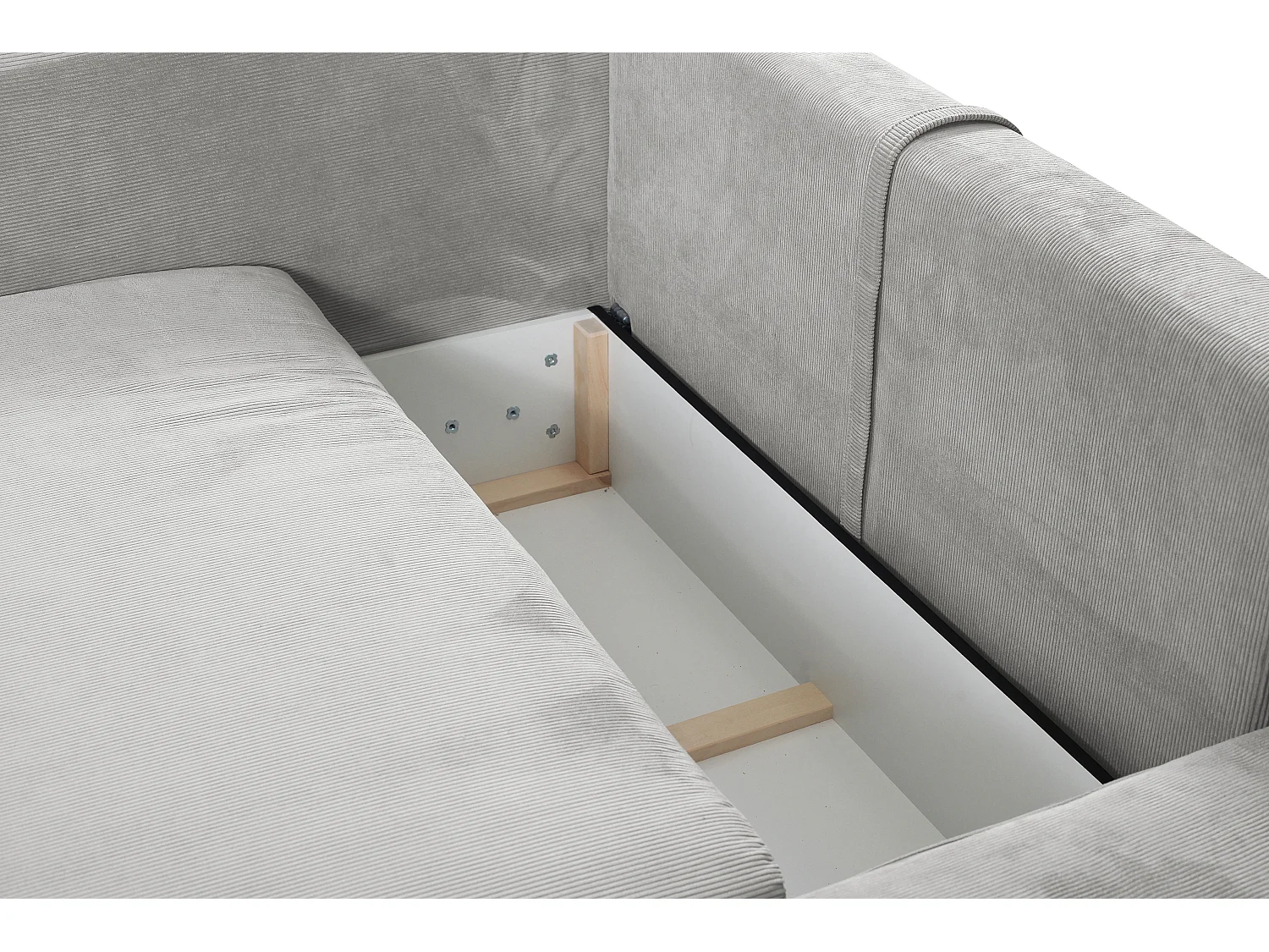 Canapé d'angle droit convertible et pouf en velours côtelé gris clair TEODORA