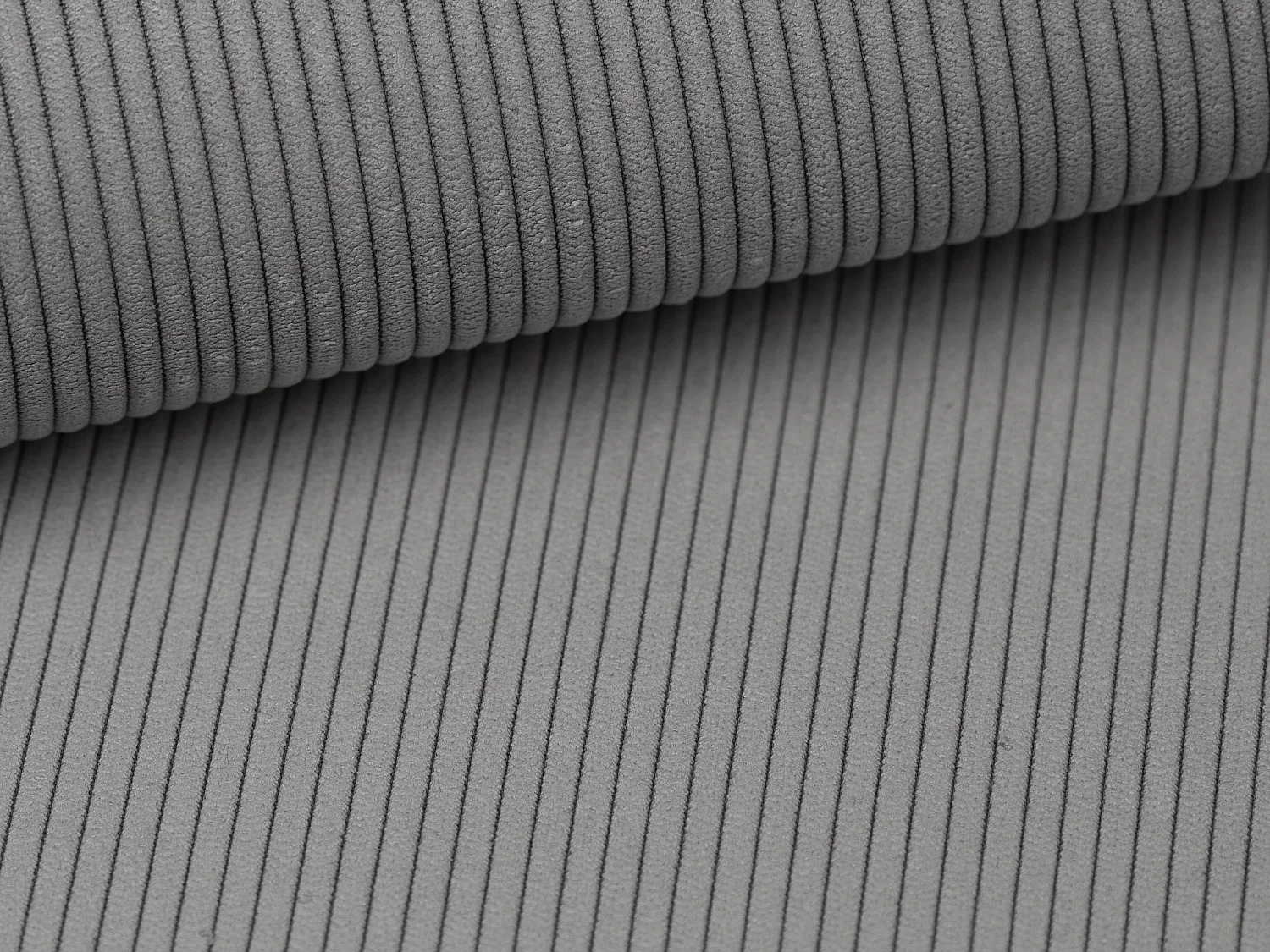 Canapé d'angle droit convertible et pouf en velours côtelé gris clair TEODORA