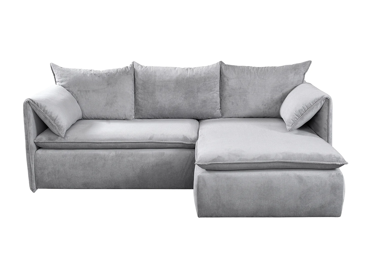 Canapé d'angle droit convertible et pouf en velours côtelé gris clair TEODORA