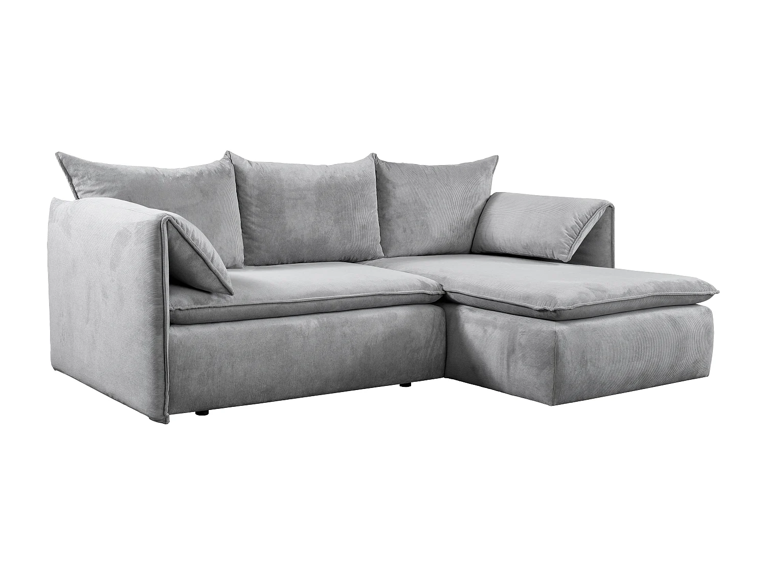 Canapé d'angle droit convertible et pouf en velours côtelé gris clair TEODORA