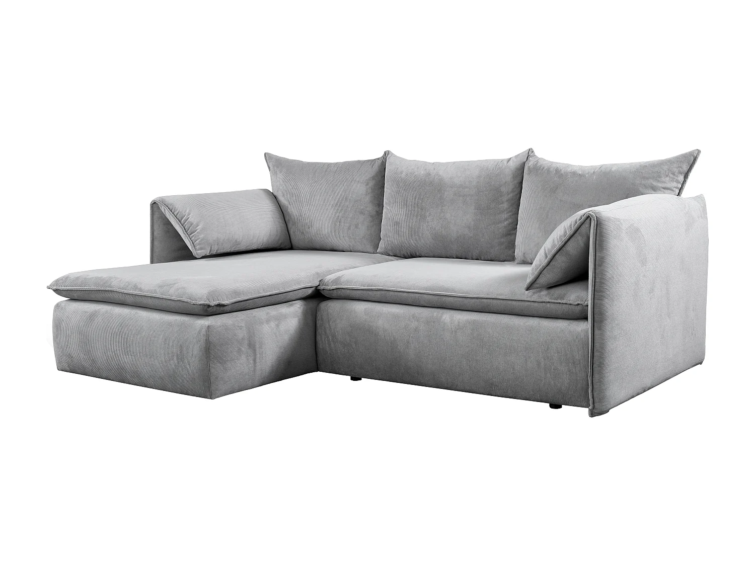Canapé d'angle gauche convertible et pouf en velours côtelé gris clair TEODORA