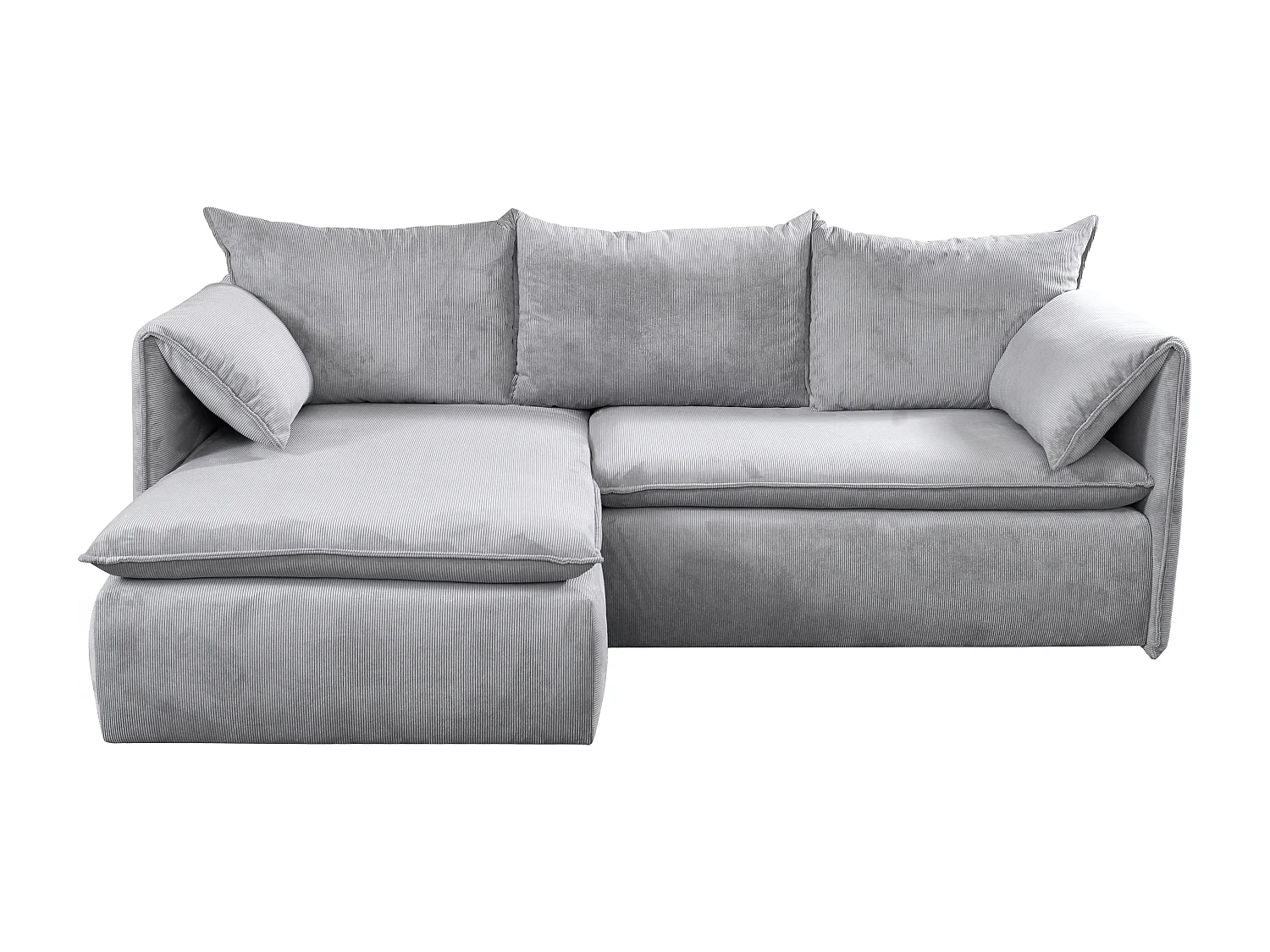 Canapé d'angle gauche convertible et pouf en velours côtelé gris clair TEODORA