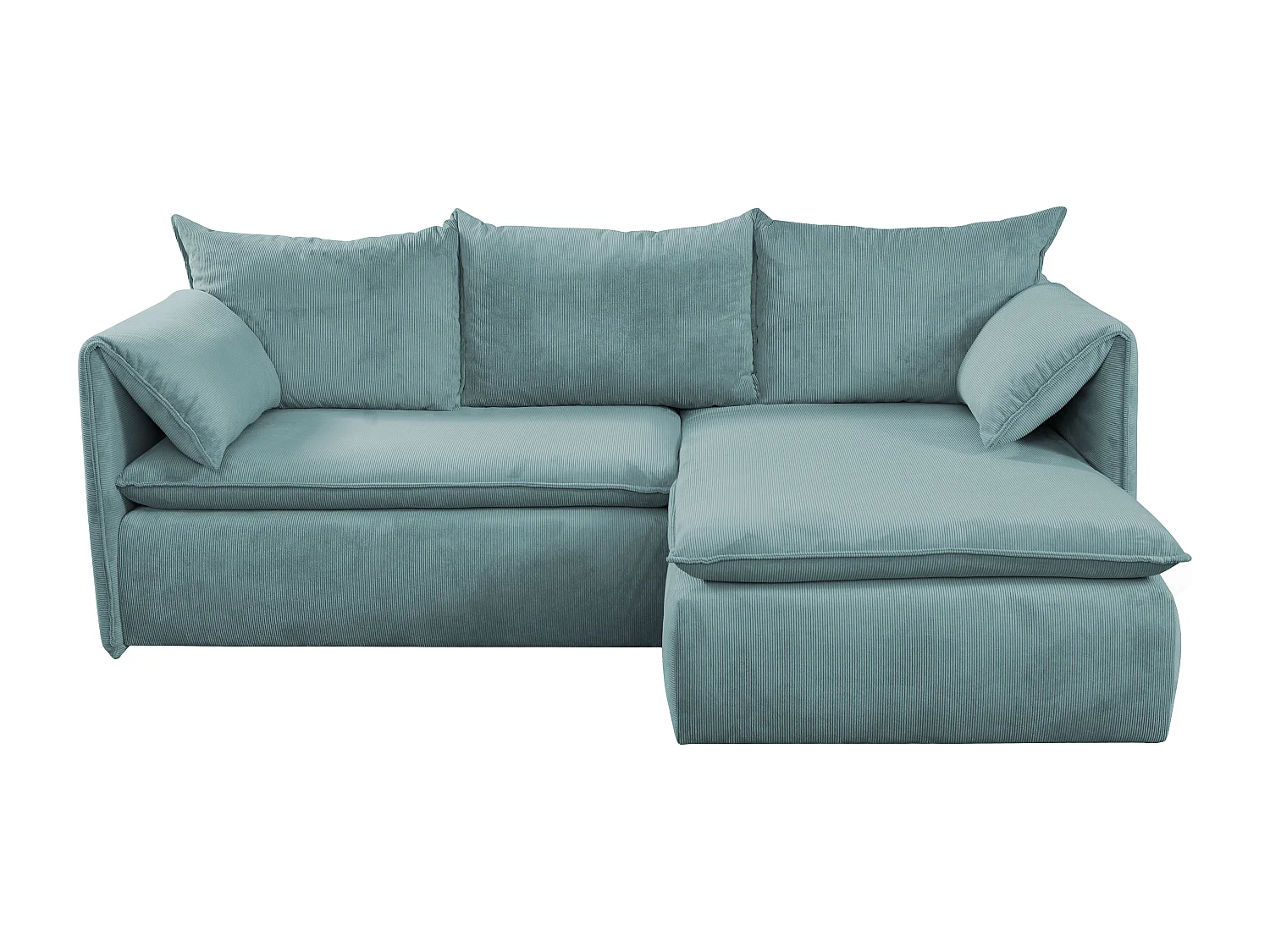Canapé d'angle droit convertible et pouf en velours côtelé bleu TEODORA