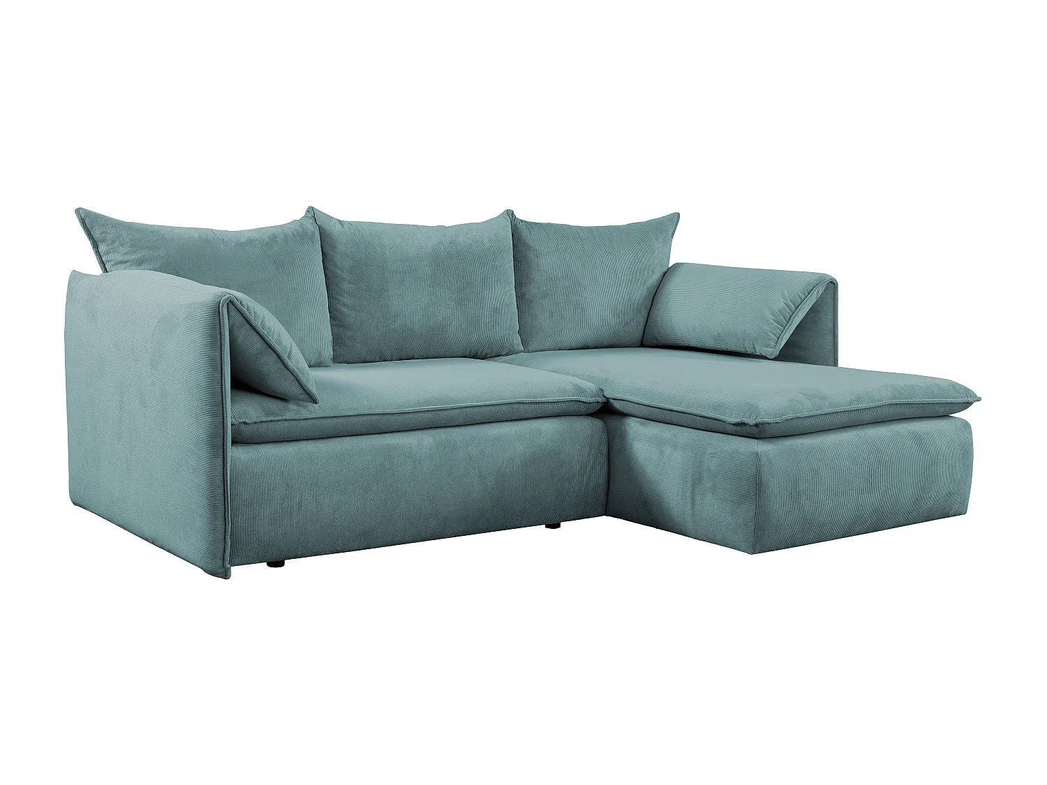 Canapé d'angle droit convertible et pouf en velours côtelé bleu TEODORA