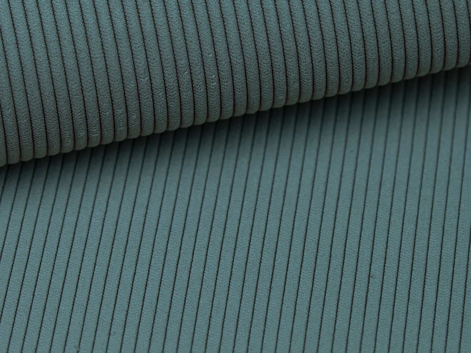 Canapé d'angle gauche convertible et pouf en velours côtelé bleu TEODORA