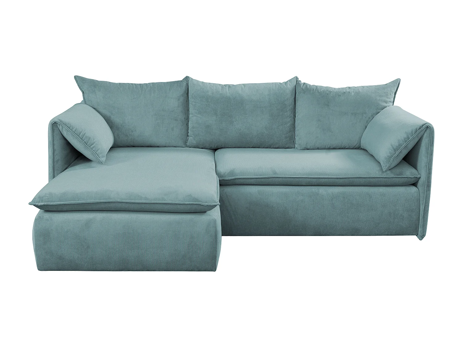 Canapé d'angle gauche convertible et pouf en velours côtelé bleu TEODORA