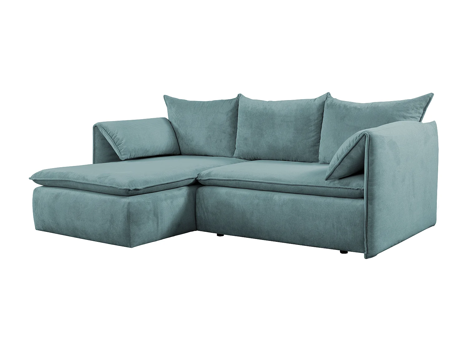 Canapé d'angle gauche convertible et pouf en velours côtelé bleu TEODORA