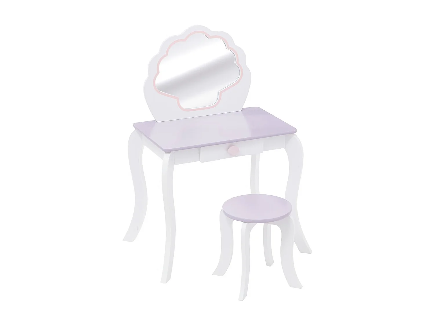 Coiffeuse, table de maquillage avec miroir et tabouret en bois coloris blanc  - Longueur 70,50 x Profondeur 50,5 x Hauteur 95 cm