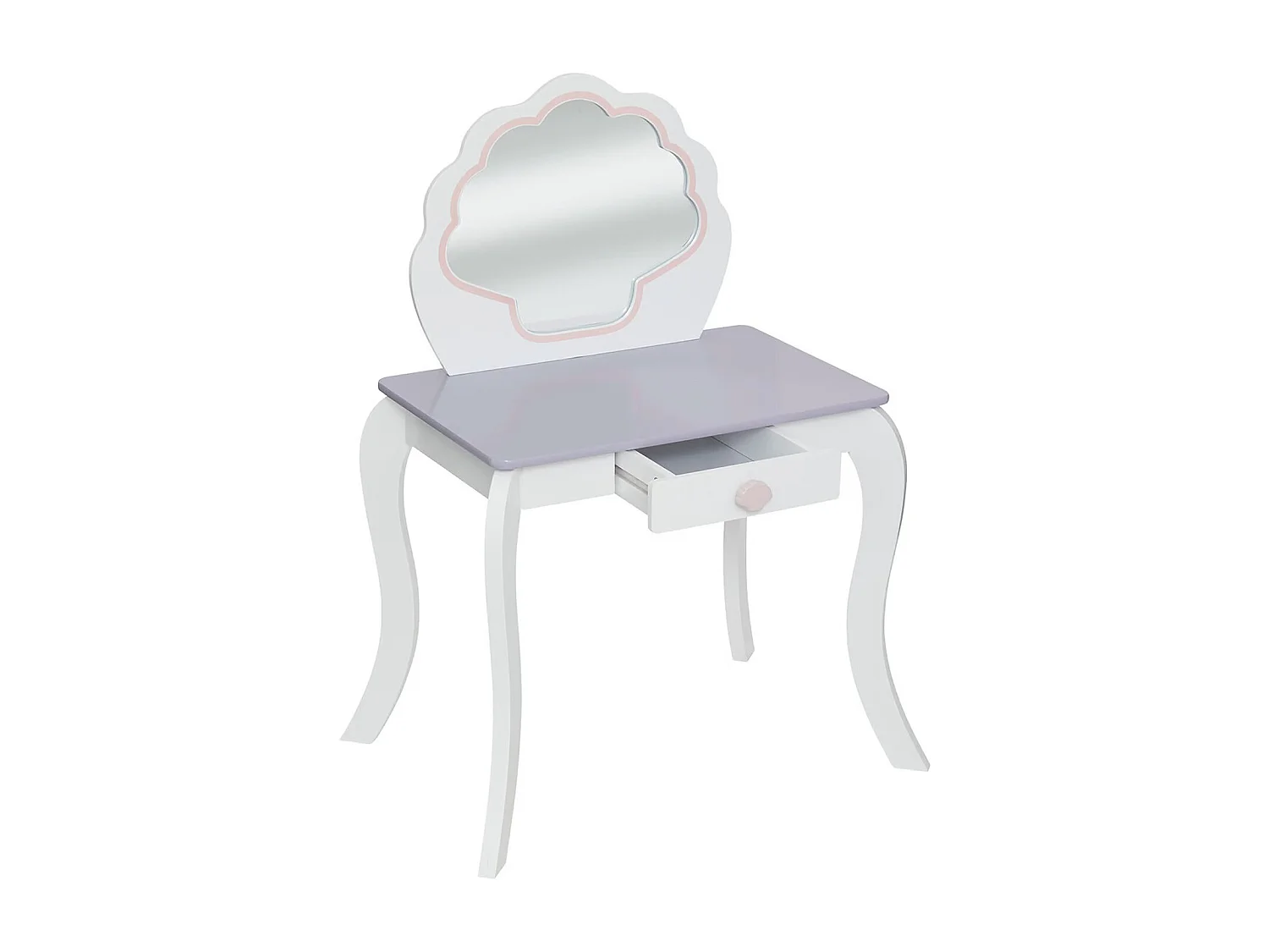 Coiffeuse, table de maquillage avec miroir et tabouret en bois coloris blanc  - Longueur 70,50 x Profondeur 50,5 x Hauteur 95 cm