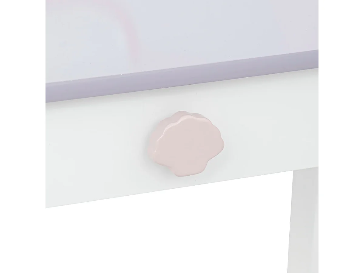 Coiffeuse, table de maquillage avec miroir et tabouret en bois coloris blanc  - Longueur 70,50 x Profondeur 50,5 x Hauteur 95 cm