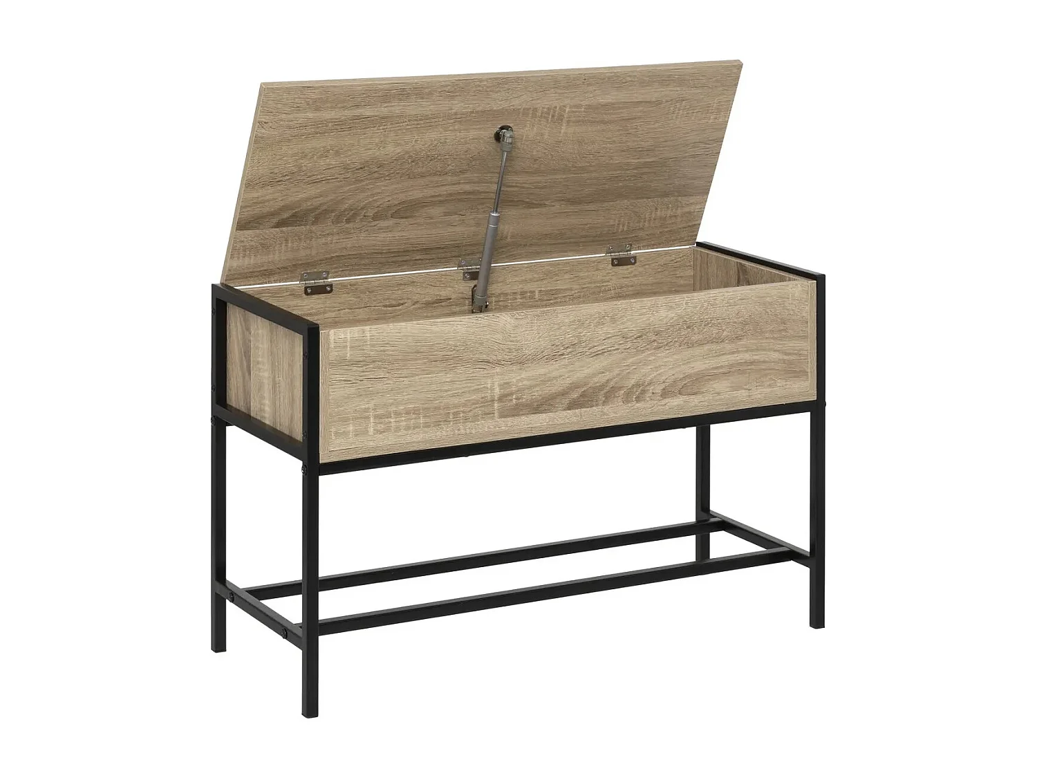 Banc à chaussures, meuble à chaussures en métal noir et bois coloris naturel -Longueur 76,5 x Profondeur 30 x Hauteur 48 cm