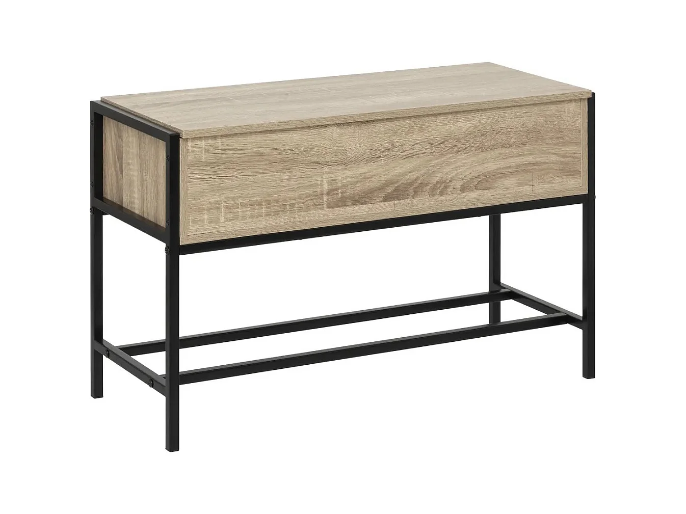 Banc à chaussures, meuble à chaussures en métal noir et bois coloris naturel -Longueur 76,5 x Profondeur 30 x Hauteur 48 cm