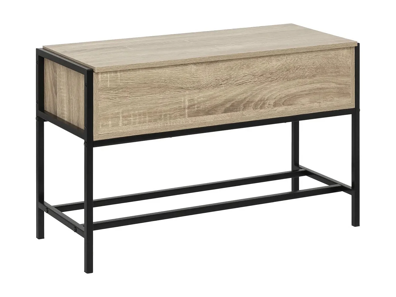 Banc à chaussures, meuble à chaussures en métal noir et bois coloris naturel -Longueur 76,5 x Profondeur 30 x Hauteur 48 cm